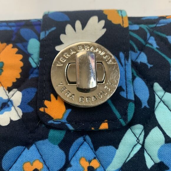 Vera Bradley Turn Lock Wallet Navy with Floral Tones Zippers - Picture 2 of 10